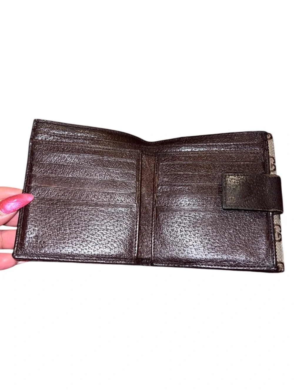 Gucci Beige Brown Monogram Snap Wallet - Picture 6 of 8